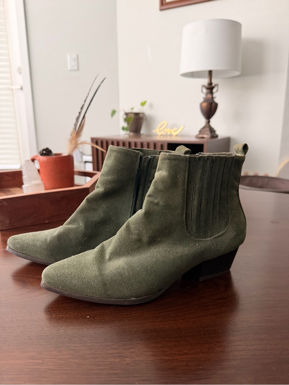 Olive Green Suede Ankle Boots - Women's Chelsea Style
